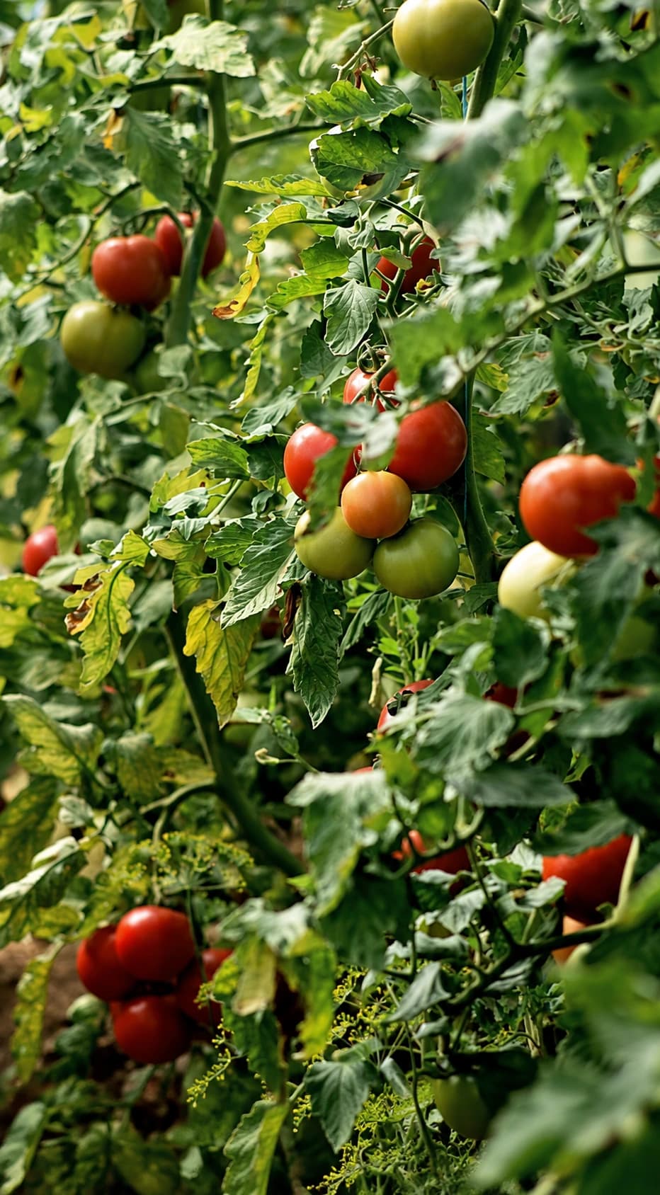 Dense cluster tomato vine crop environment