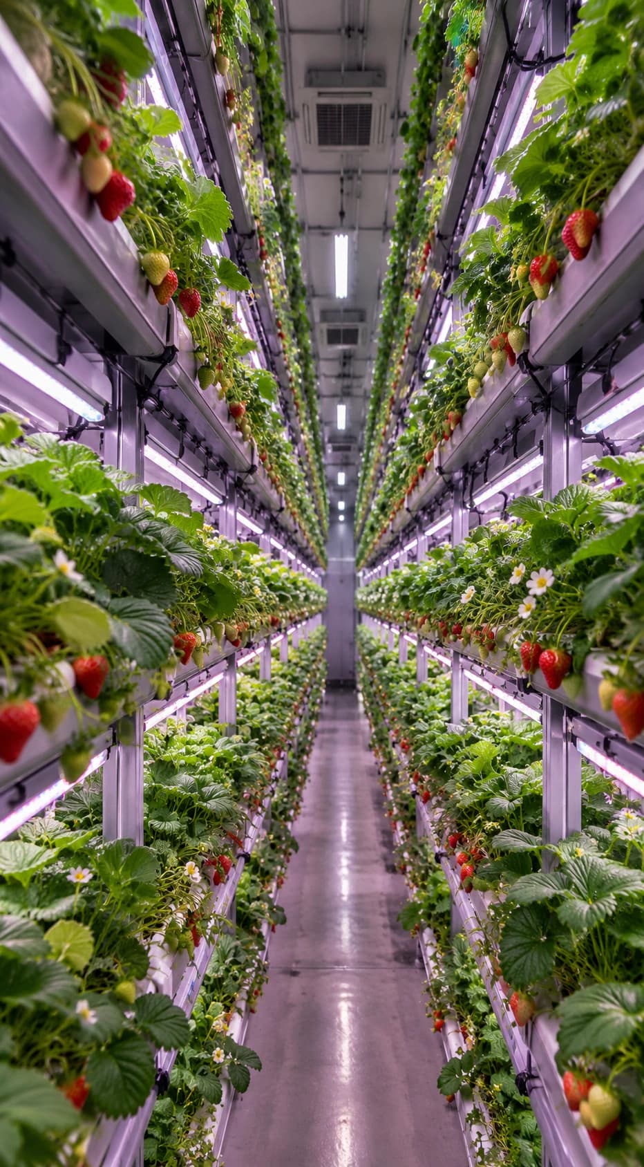 Vertical and shelved strawberry indoor farming environment